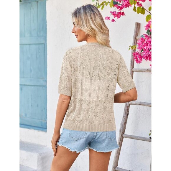 Women's Crochet Summer Cropped Cardigan Light Plus Size V-Neck Button - Picture 4 of 5